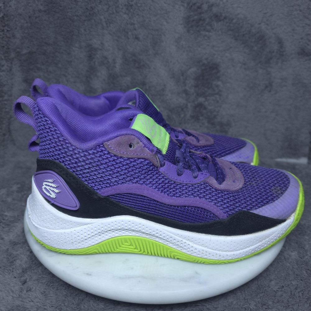 Under Armour Basketball Shoes Kids 5.5Y Purple Green Curry 3028401-501